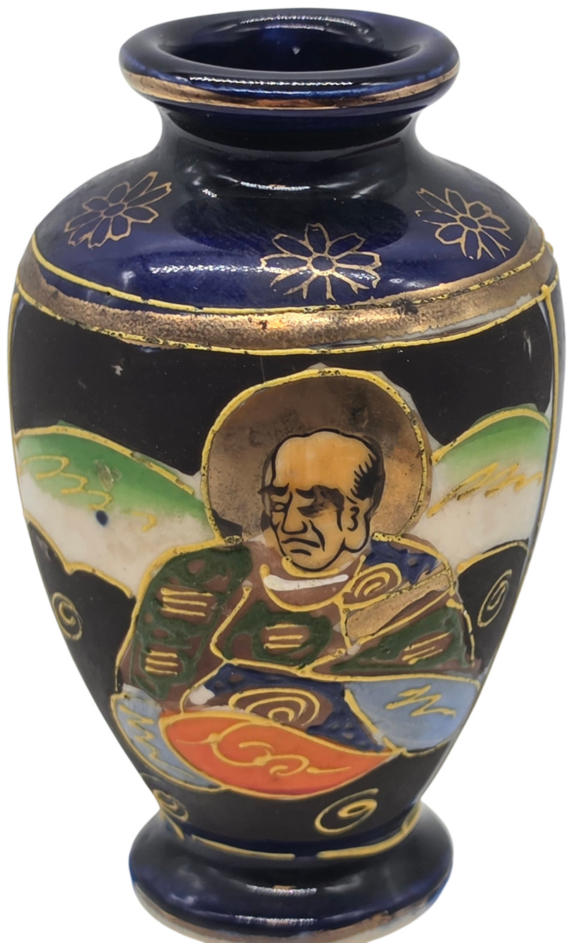 VINTAGE JAPANESE COBALT BLUE SATSUMA MORIAGE MINIATURE VASE
